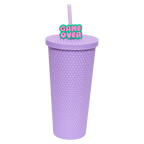 Kunststoff-Trinkbecher mit Deckel und Strohhalm, 700 ml (Lila) mit Game Over-Print