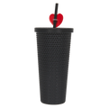 Kunststoff-Trinkbecher mit Noppenstruktur und Strohhalm, 700 ml (Schwarz)