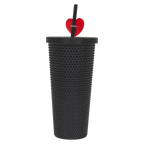 Kunststoff-Trinkbecher mit Noppenstruktur und Strohhalm, 700 ml (Schwarz)