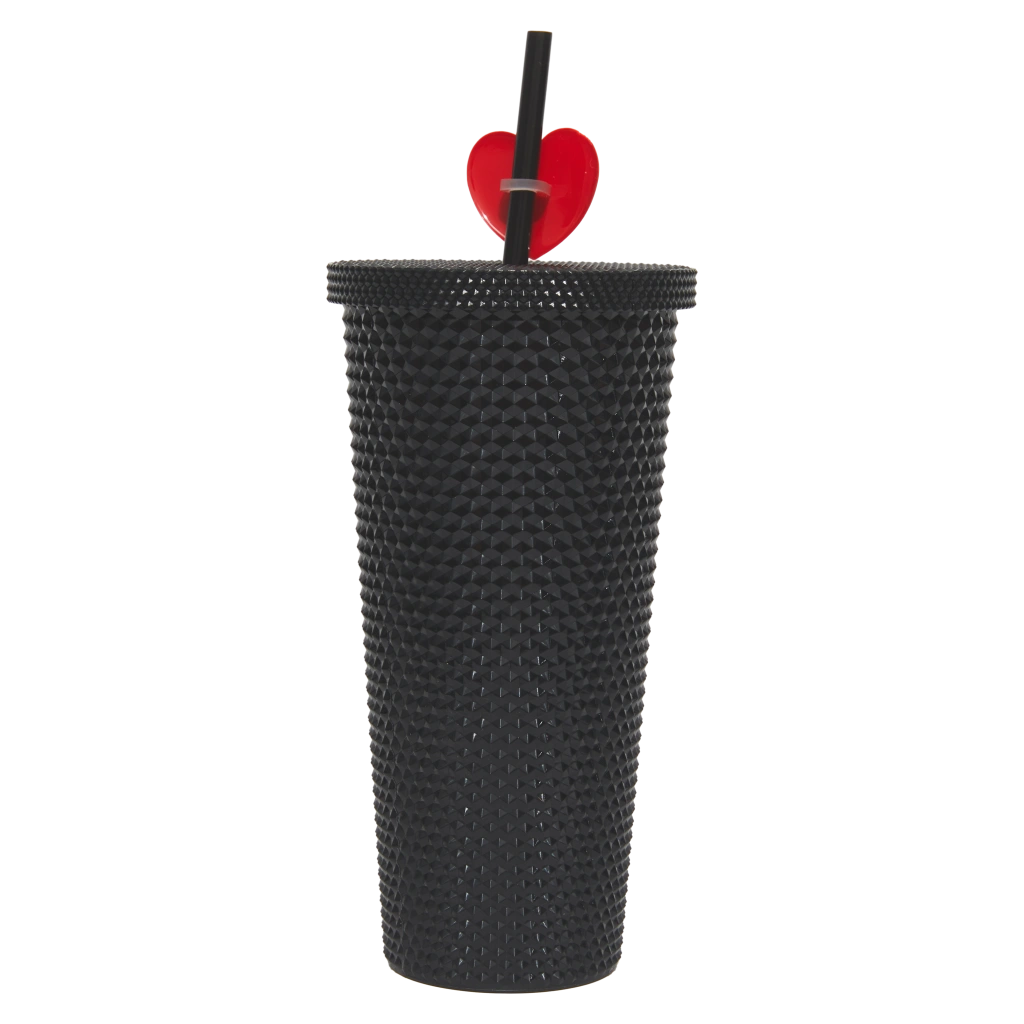 Kunststoff-Trinkbecher mit Noppenstruktur und Strohhalm, 700 ml (Schwarz)