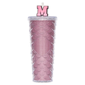 Kunststoff-Trinkbecher mit geprägtem Schuppen-Design, 700 ml (Pink) mit Strohhalm