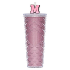 Kunststoff-Trinkbecher mit geprägtem Schuppen-Design, 700 ml (Pink) mit Strohhalm