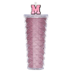 Kunststoff-Trinkbecher mit geprägtem Schuppen-Design, 700 ml (Pink) mit Strohhalm