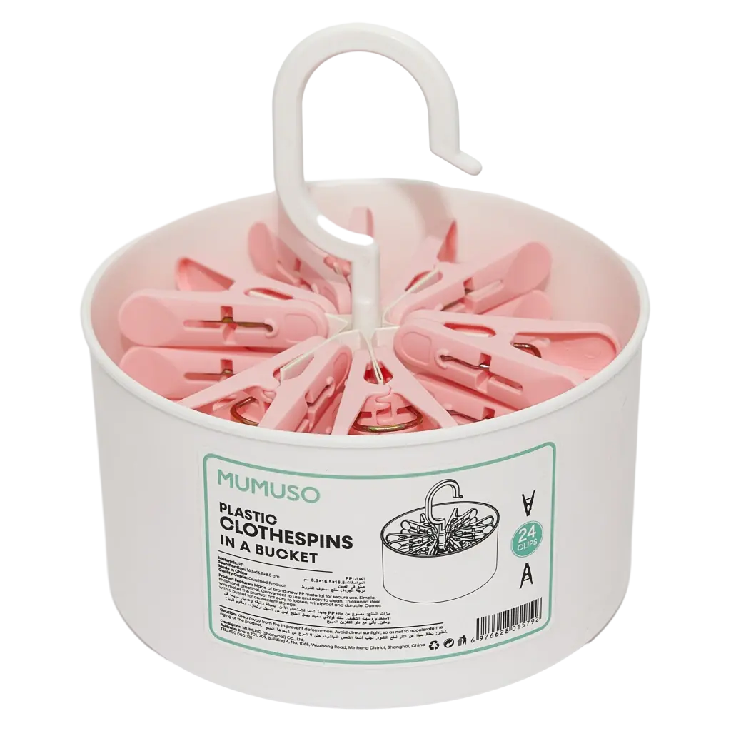 24er-Set Wäscheklammern aus Polypropylen mit Aufbewahrungsbox (Rosa/Türkis)
