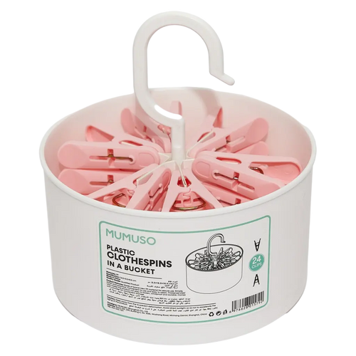 24er-Set Wäscheklammern aus Polypropylen mit Aufbewahrungsbox (Rosa/Türkis)