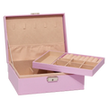 Doppellagige Schmuckbox aus Kunstleder mit Flanell-Innenfutter (Rosa)