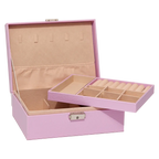 Doppellagige Schmuckbox aus Kunstleder mit Flanell-Innenfutter (Rosa)