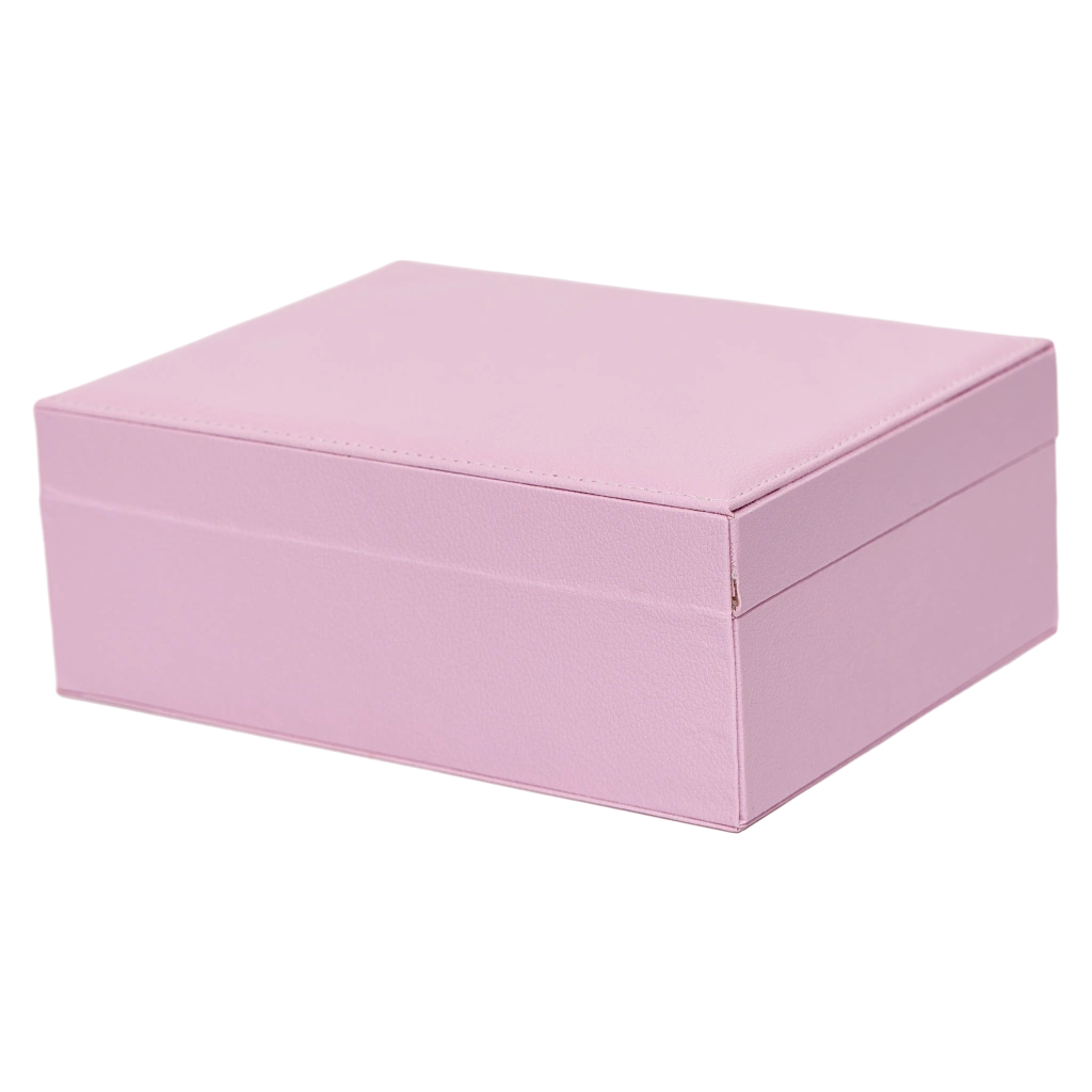 Doppellagige Schmuckbox aus Kunstleder mit Flanell-Innenfutter (Rosa)