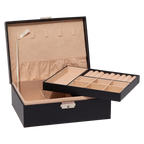 Zweilagige Schmuckbox aus PVC-Leder und Flanell zur Schmuckaufbewahrung (Schwarz)