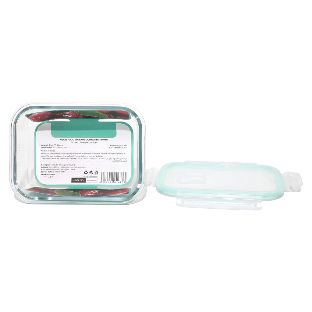 Glas-Frischhaltedose rechteckig, 1040 ml (Mint) mit Deckel