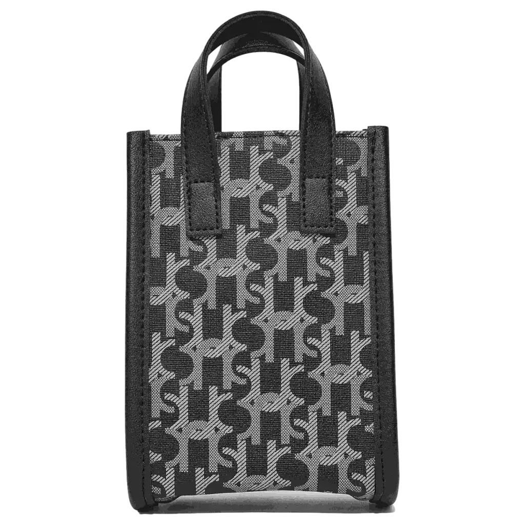 Mini Tote Bag aus Kunstleder mit Print-Design, Schultertasche (Schwarz)