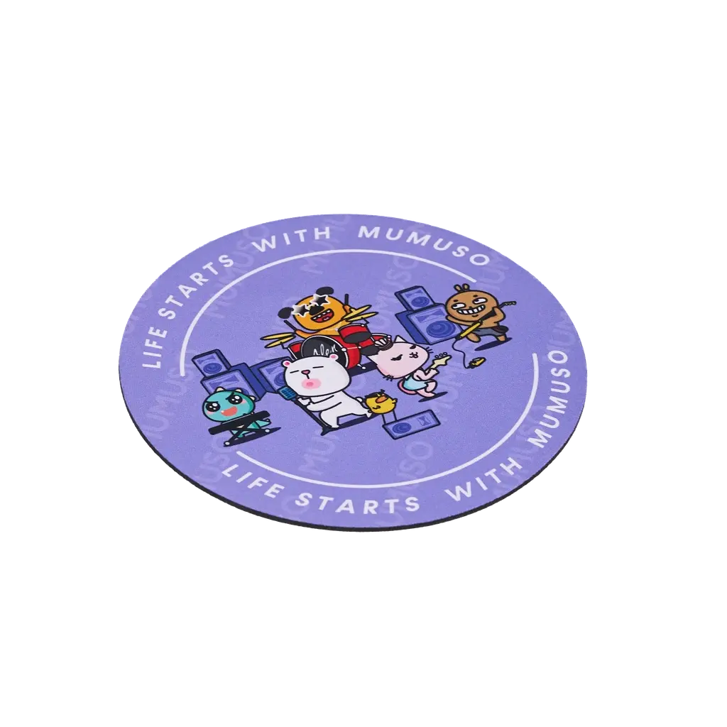 Rundes Mauspad aus Jiaji-Stoff und Gummibasis mit Cartoon-Design (Violett)