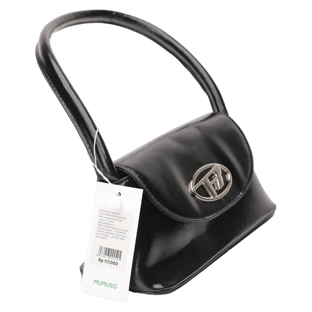 Schultertasche aus PU in Trapezform mit Metall-Detail (Schwarz)