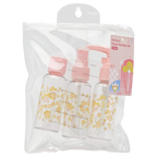 3-teiliges Reiseflaschen-Set aus Kunststoff mit Frucht-Print (Rosa/Transparent)