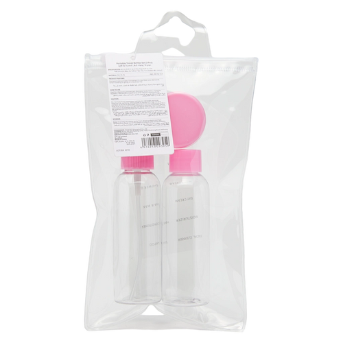 3-teiliges Kunststoff-Reiseflaschen Set für Kosmetik und Flüssigkeiten (Transparent/Rosa)