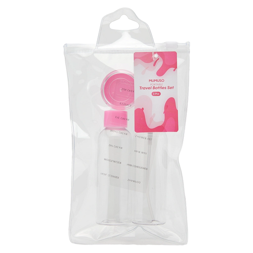 3-teiliges Kunststoff-Reiseflaschen Set für Kosmetik und Flüssigkeiten (Transparent/Rosa)