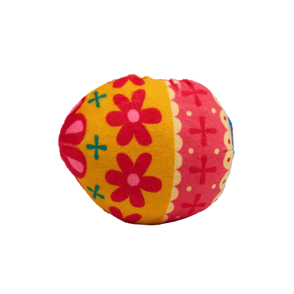 Plüschtier Ei-Form für Haustiere mit buntem Blumen-Design (Gelb/Pink)