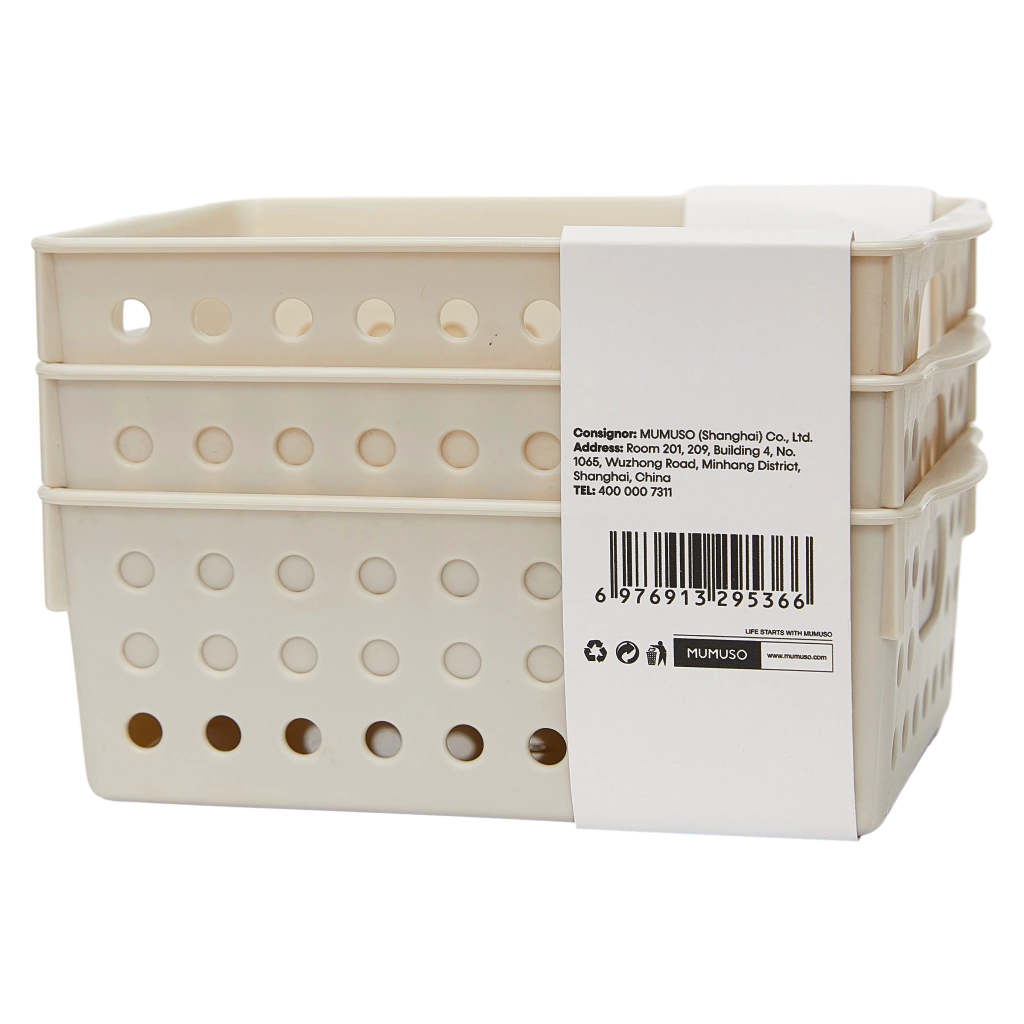 3-teiliges Aufbewahrungskorb-Set aus Polypropylen für Haushalt und Büro (Beige/Grün)