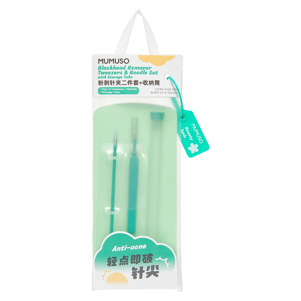 Blackhead Remover Set aus Edelstahl, Pinzette &amp; Nadel mit Aufbewahrungsrohr (Mintgrün)