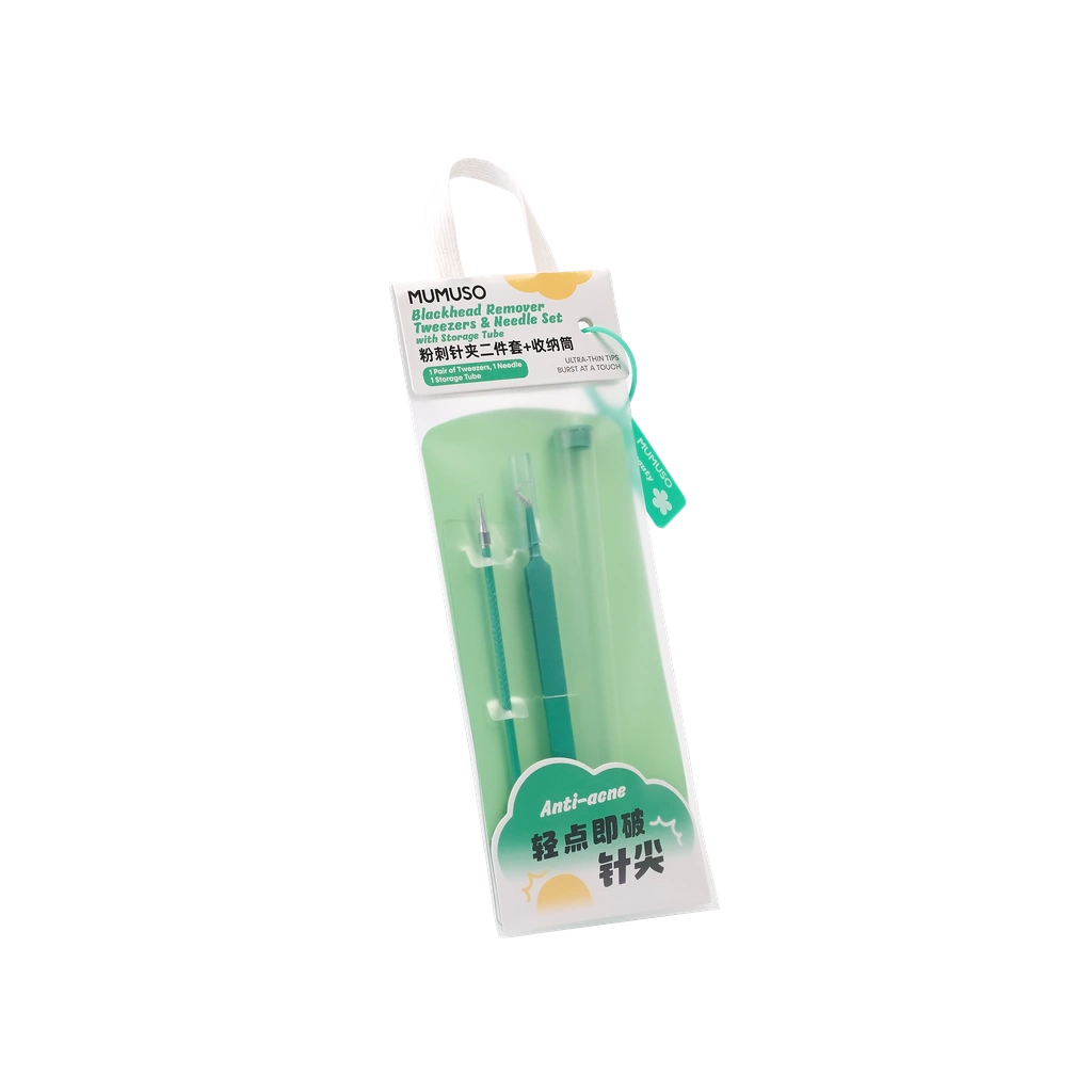 Blackhead Remover Set aus Edelstahl, Pinzette &amp; Nadel mit Aufbewahrungsrohr (Mintgrün)