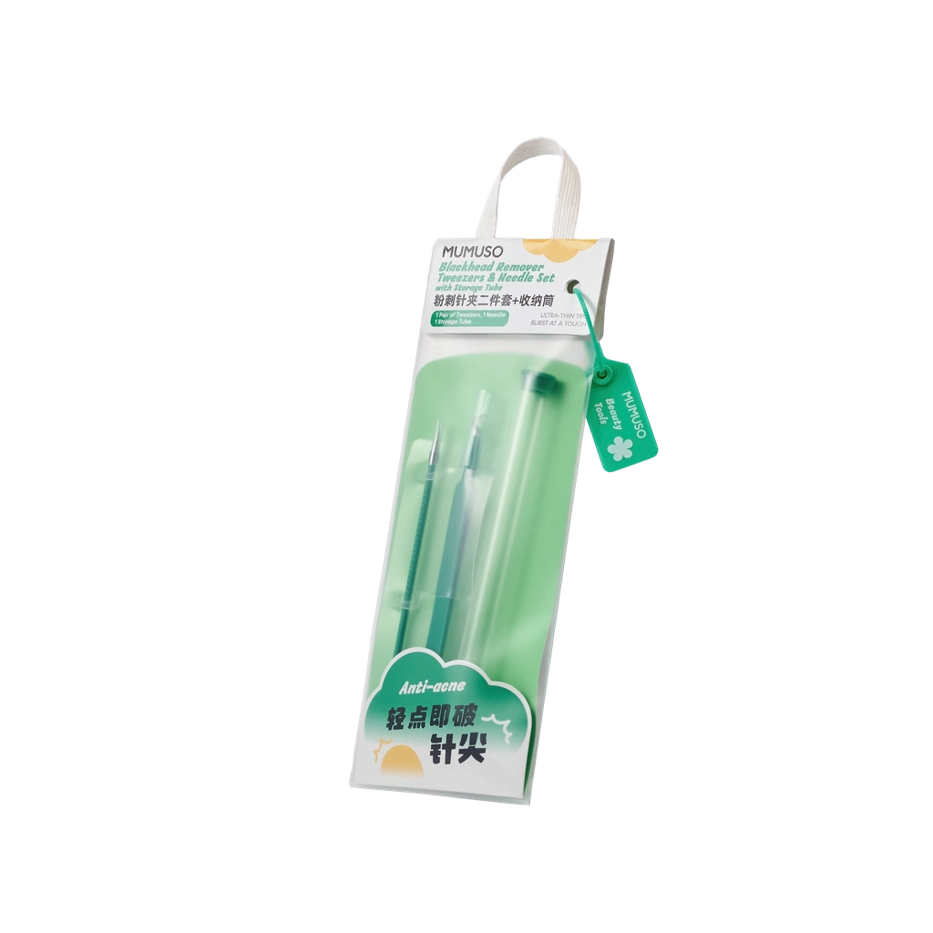 Blackhead Remover Set aus Edelstahl, Pinzette &amp; Nadel mit Aufbewahrungsrohr (Mintgrün)