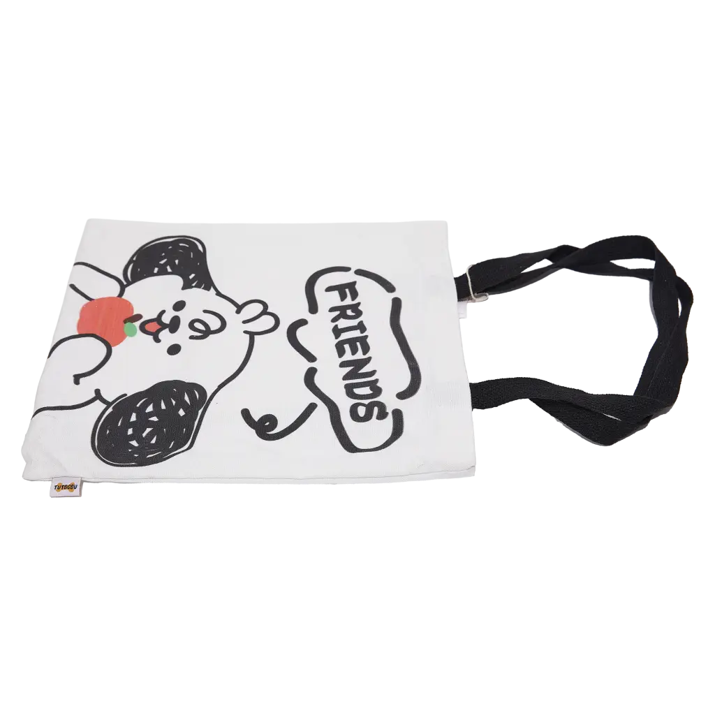 Canvas-Tote-Bag mit Hund-Design und schwarzen Henkeln (Schwarz/Weiß)