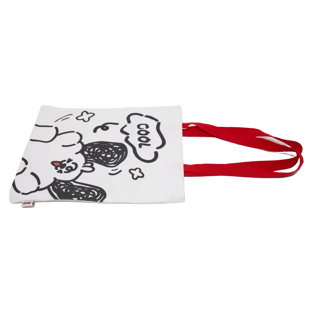 Canvas Schultertasche mit Print und roten Henkeln (Weiß/Rot)