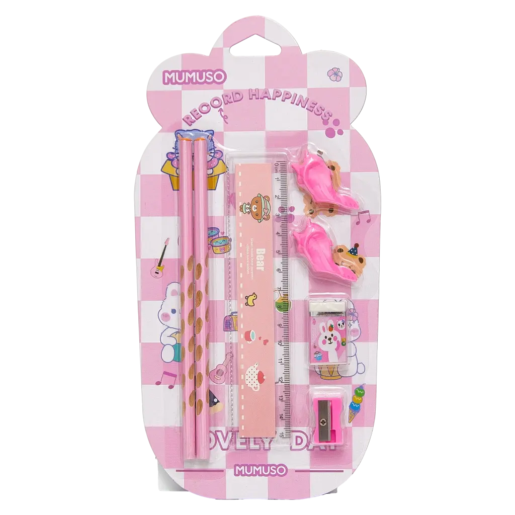 7-teiliges Bleistift- und Linealset mit Cartoon-Design (Mehrfarbig)