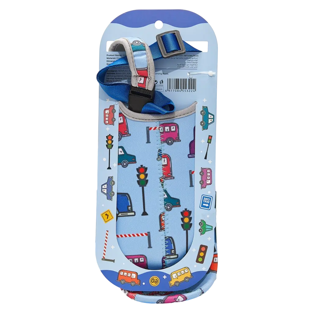 Neopren-Flaschenhalter mit Schultergurt und Auto-Design (Blau)