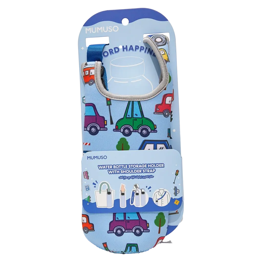 Neopren-Flaschenhalter mit Schultergurt und Auto-Design (Blau)