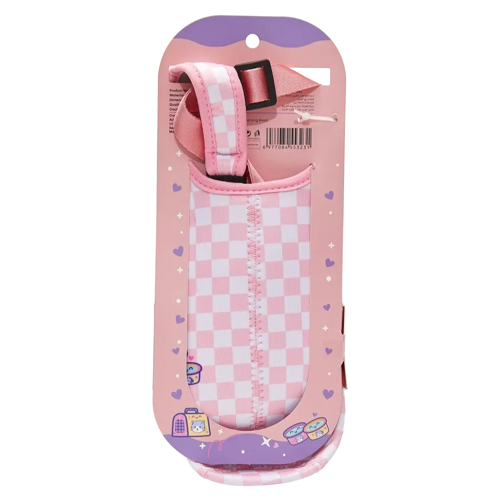 Flaschenhalter mit Katzen-Design und Schulterriemen (Rosa)