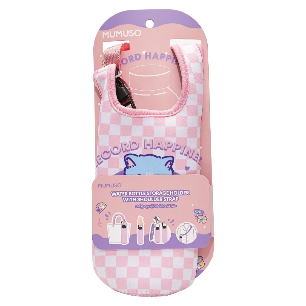 Flaschenhalter mit Katzen-Design und Schulterriemen (Rosa)