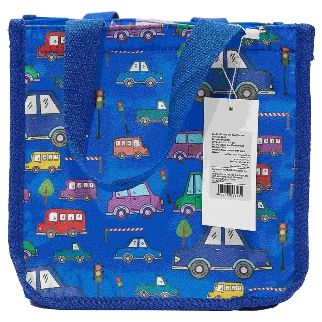 Tragetasche aus Polyester mit Cartoon-Fahrzeuge-Design (Blau)