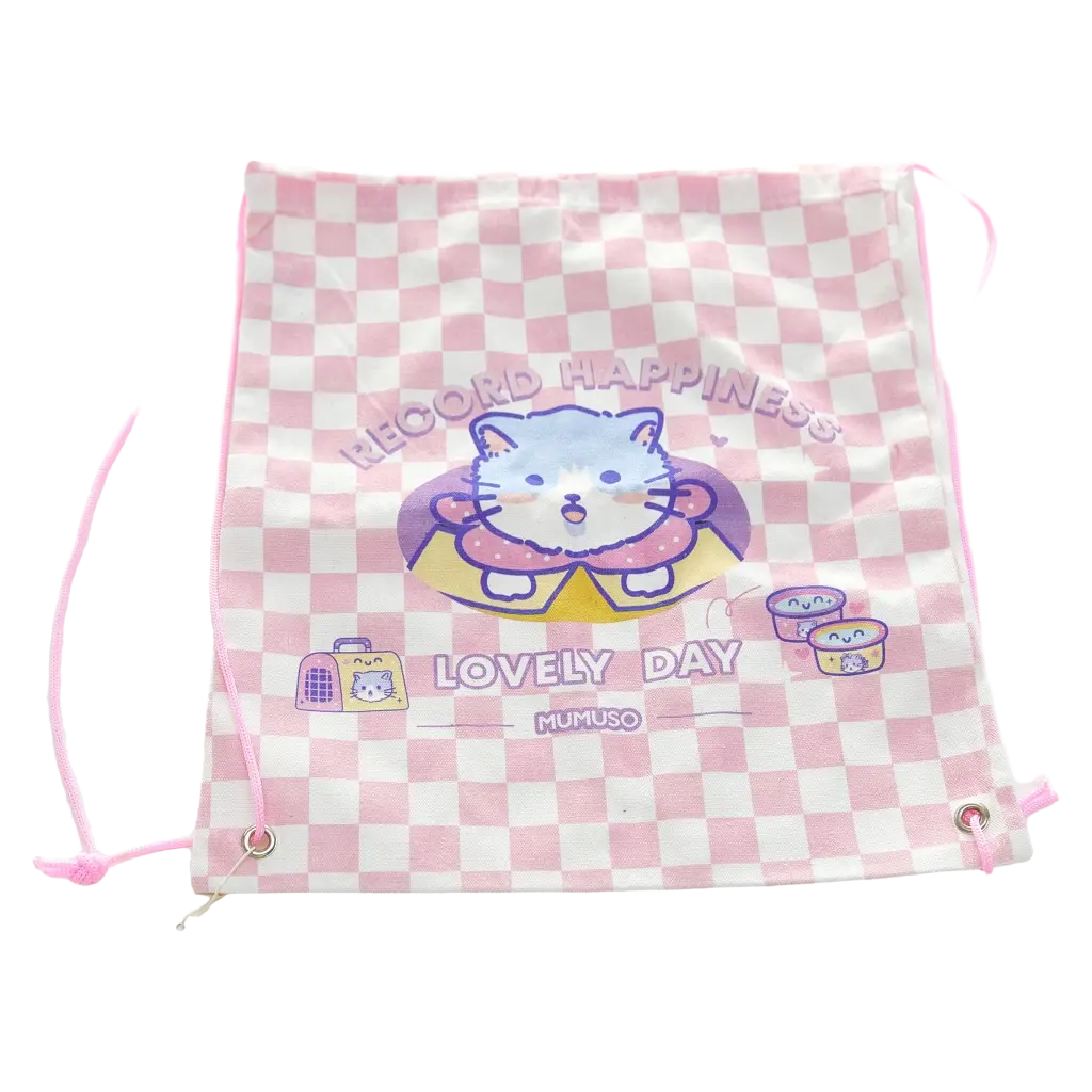 Sportbeutel aus Polyester-Baumwolle mit Katzen-Design (Rosa/Weiß)