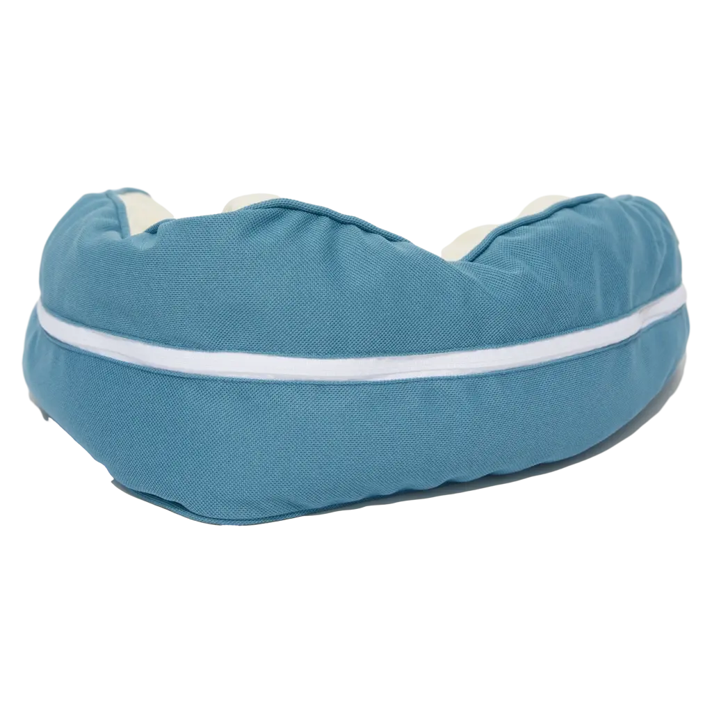 U-förmiges Nackenkissen mit Partikelfüllung, ergonomisch stützend (Blau/Creme)