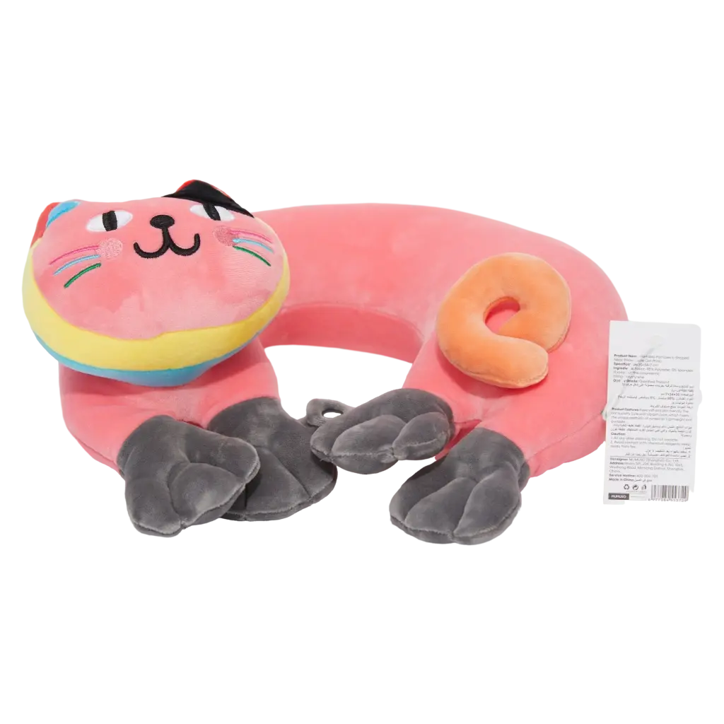 U-förmiges Nackenkissen aus Polyester mit Katzen-Design (Pink)