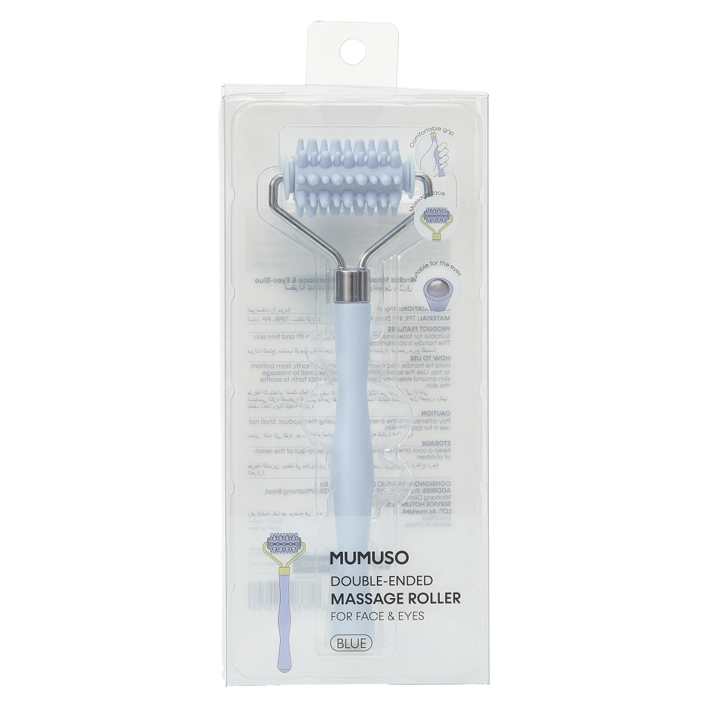 Doppelseitiger Massage Roller aus TPR und PP für Gesicht &amp; Augen (Blau/Rosa), 29 g