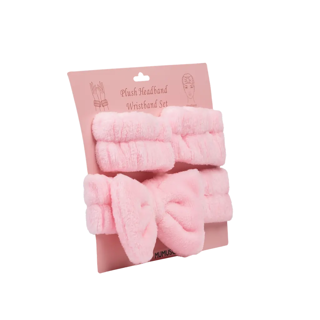 3-teiliges Haarband- und Armband-Set aus Polyester für Gesichtspflege und Make-up (Rosa)