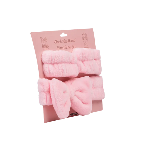 3-teiliges Haarband- und Armband-Set aus Polyester für Gesichtspflege und Make-up (Rosa)