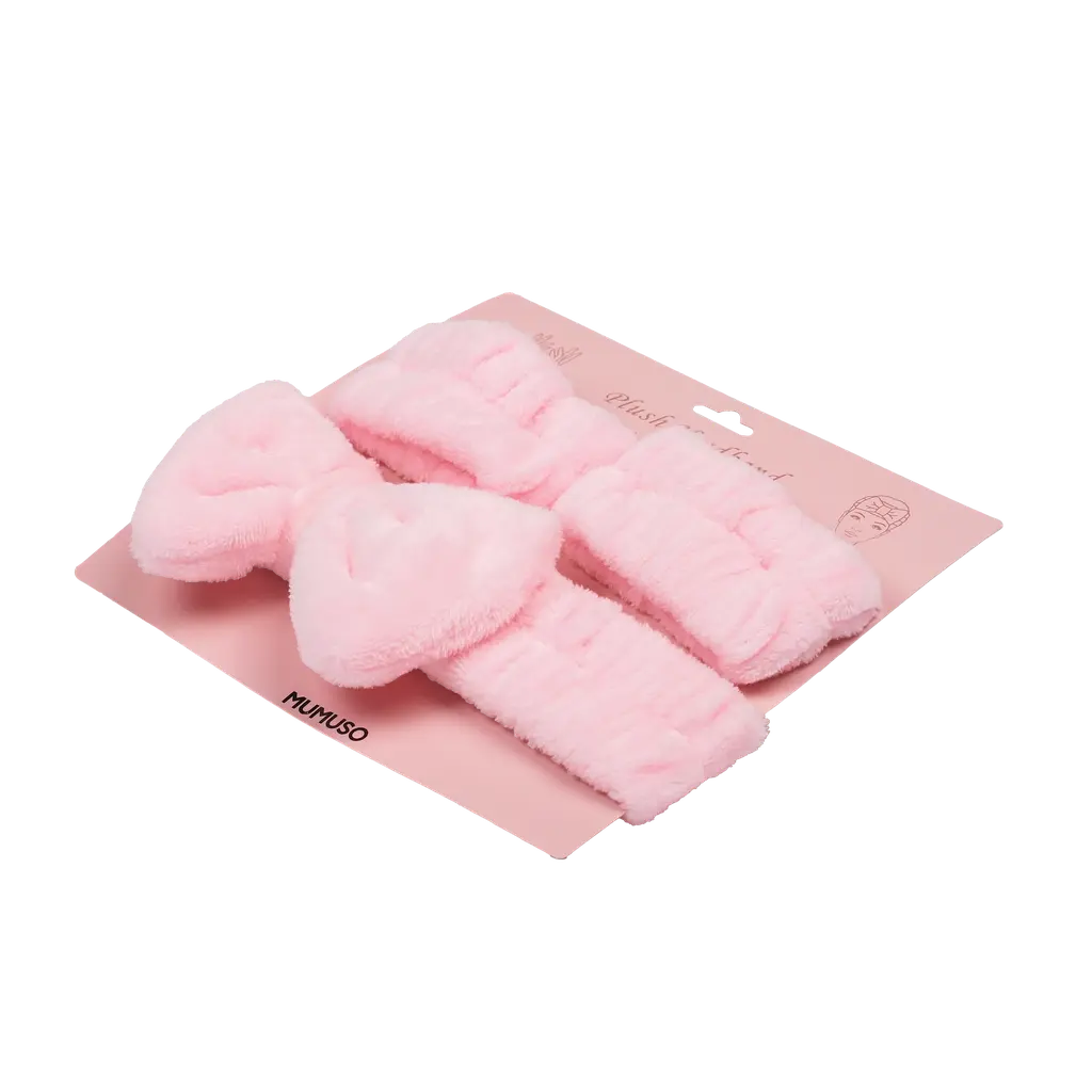 3-teiliges Haarband- und Armband-Set aus Polyester für Gesichtspflege und Make-up (Rosa)