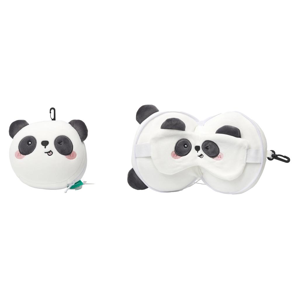 2-in-1 Nackenkissen und Schlafmaske aus Polyester mit Panda-Design (Weiß/Schwarz)