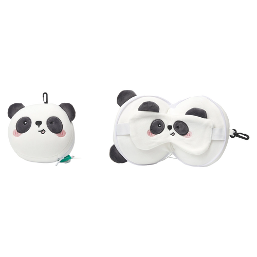 2-in-1 Nackenkissen und Schlafmaske aus Polyester mit Panda-Design (Weiß/Schwarz)