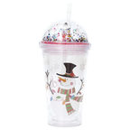 Kunststoff-Trinkbecher mit Kuppeldeckel und Strohhalm, Schneemann-Design, 450 ml (Transparent)