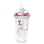 Kunststoff-Trinkbecher mit Kuppeldeckel und Strohhalm, Schneemann-Design, 450 ml (Transparent)