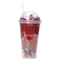 Kunststoff-Trinkbecher mit Kuppeldeckel und Weihnachts-Design, 450 ml (Rot)