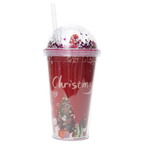 Kunststoff-Trinkbecher mit Kuppeldeckel und Weihnachts-Design, 450 ml (Rot)