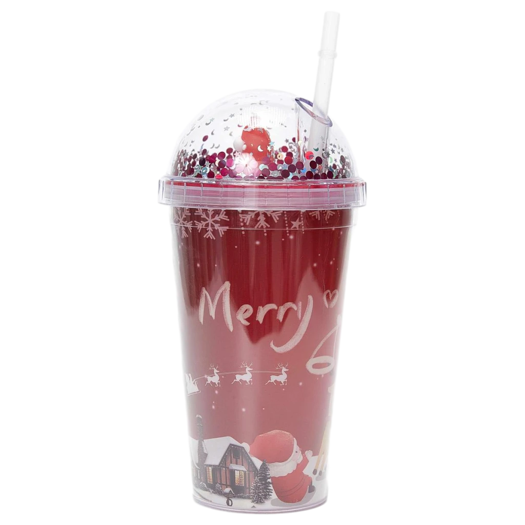 Kunststoff-Trinkbecher mit Kuppeldeckel und Weihnachts-Design, 450 ml (Rot)