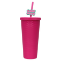 Trinkbecher aus Polystyrol mit Deckel und Strohhalm, 700 ml (Pink)