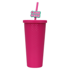 Trinkbecher aus Polystyrol mit Deckel und Strohhalm, 700 ml (Pink)