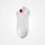 3er-Pack Damen Sneakersocken mit rotem Quadrat-Design (Weiß)